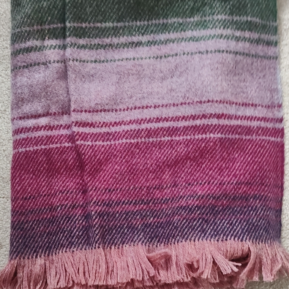 Multicolor Striped Wool Throw with Fringe 40X62"